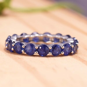 Blue Sapphire Ring, September Birthstone Band, Blue Stone Full Eternity Wedding Band, Sapphire Band Ring, Unique Matching Gemstone Band Ring