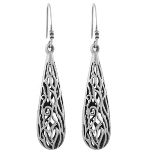 Sterling Silver Filigree Drop Earrings, 925 Silver Earrings, Women Earrings, Plain Silver Earrings, Handmade Earrings, Minimalist Jewelry