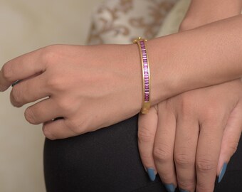 Rhodolite Garnet Bangle Bracelet: 925 Sterling Silver, Handmade Jewelry