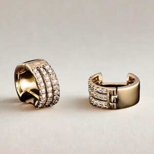 14K Gold Diamond Huggie Hoop Earrings | Real Gold Tiny Hoops | Minimalist Everyday Earrings | Dainty Diamond Jewelry