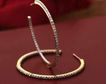 Thin Diamond Hoops, 925 Silver Diamond Hoops, Diamond Hoop Earrings, Natural Diamond Hoops, Party Hoop Earrings, Round Diamond Hoops.