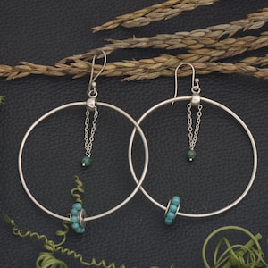 Silver Turquoise Earrings/925 Silver Hoop Earrings/Beaded Jewelry/Silver Hoop Earrings/Bohemian Earrings/Gift for women/Mother Day Gifts