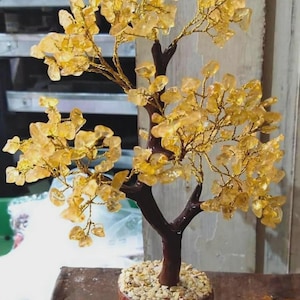Citrine Gemstone Tree for Wealth & Positivity | Handmade Crystal Wire Tree on Wooden Base | Feng Shui Decor | Energy Gift