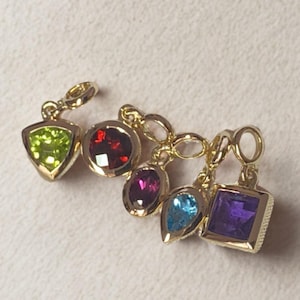 14k Gold Gemstone Charms: Bezel Set Birthstone Pendants