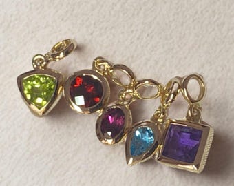 14k Gold Gemstone Charms: Bezel Set Birthstone Pendants