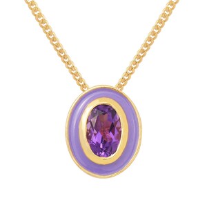Purple Amethyst Necklace, Enamel Necklace, 925 Sterling Silver, Amethyst Jewelry, Birthstone Pendant, Enamel Jewelry, Gift For Her Necklace