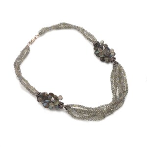 Natural Labradorite Gemstone Beaded Necklace, 925 Sterling Silver Fancy Beaded Necklace for Women, Mother&#39;s Day Gift