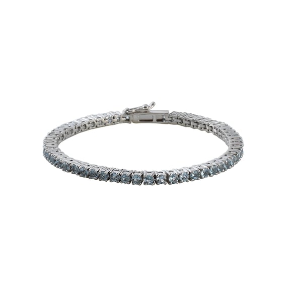 Aquamarine Bracelet, Round Tennis Bracelet, 925 Sterling Silver