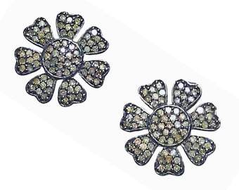 Sterling Silver Flower Stud Earrings: Ruby, Diamond, or Turquoise