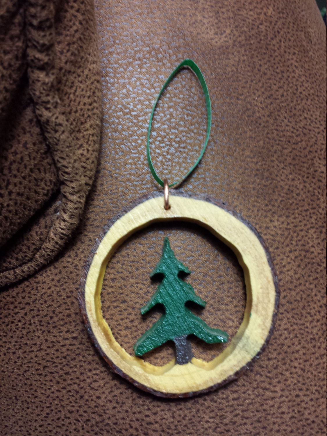 Rustic Christmas Ornament carved inside of log slice | Etsy