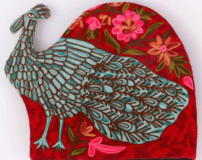 Free Shipping/ Peacock Quilted Tea Cozy/Tea pot cover/ Hand Embroidered
