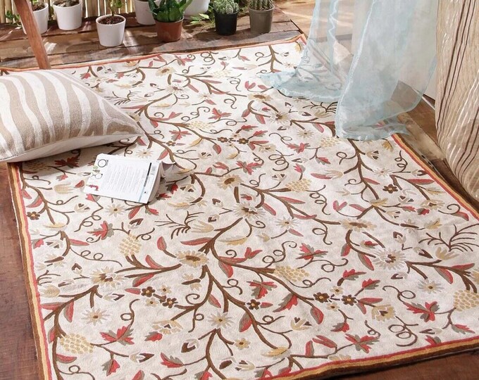 Free Shipping/ Gadala-II Chain stitch Hand Made Hand Embroidered Floor/ Wall Wool Rug/ Cotton backing