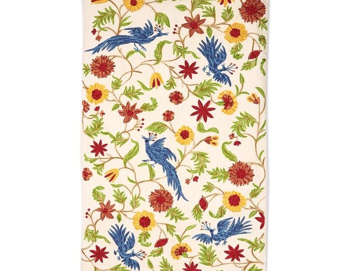 Free Shipping/ Wool Tapestry with Peacock Motif Hand-embroidered/ Hand made/ Cotton backing/ "Happy Peacocks"
