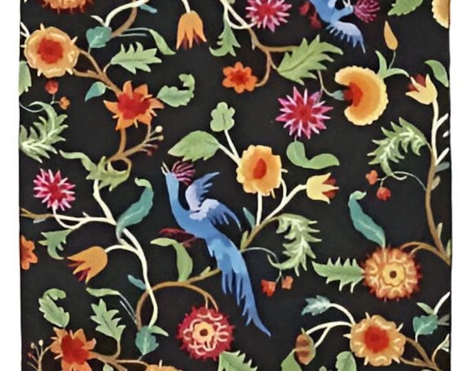 Free Shipping/ Wool Tapestry with Peacock Motif Hand-embroidered/ Hand made/ Cotton backing/ "Happy Peacocks"