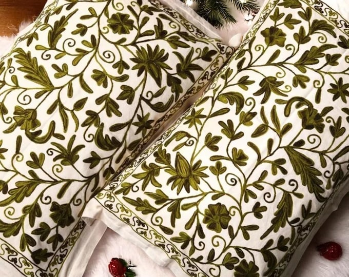 Free Shipping/ Floral Design Kashmiri Aari Embroidered Bed Cover/Duvet cover/ Bedroom Decor/ Pillow covers.
