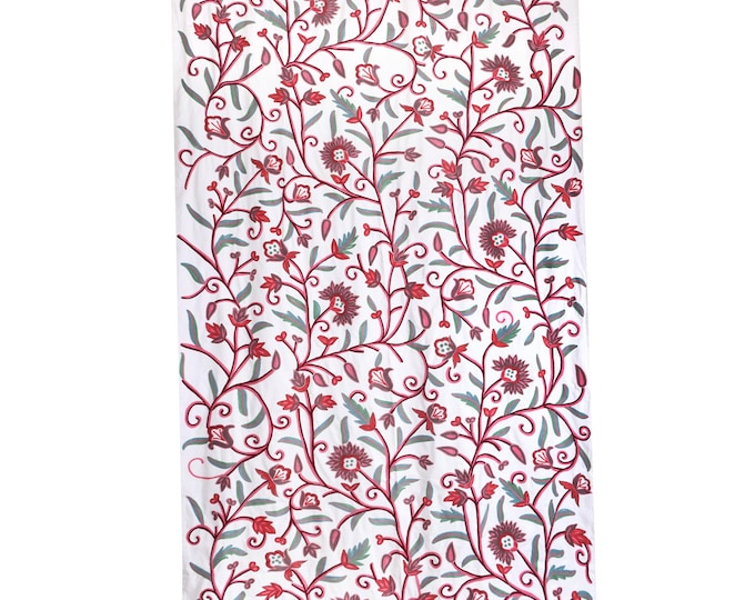 6 yards-Hand-Embroidered Crewel Curtains: Kashmir Cotton-Linen, Custom Size