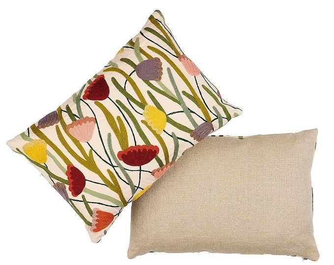 Elegantly Embroidered Pillow Pair with Deco Flower Design - 2 Pieces