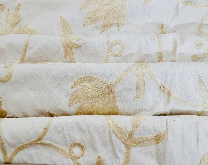Free Shipping/ Hand-Embroidered Window-Door Curtains- Cotton- Linen/ Single Tone-Tone Beige Flower Embroidered Curtain
