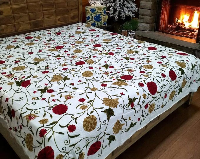 Free Shipping/ Passion Multi-Shades / Bed Sheet / Duvet Cover/ Pillow Cover/ Hand Embroidered from India/Cotton/ Linen