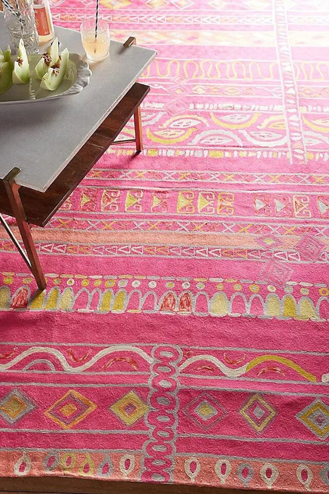 Hand-embroidered Wool Rug: Geometric Crewelwork, Pink Accent Rug - Etsy