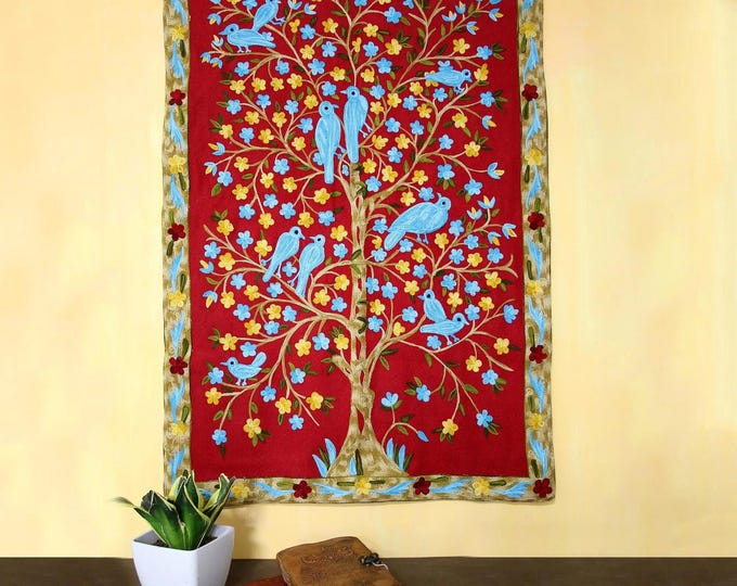 Free Shipping/ Bird-Themed Chain Stitch Tapestry Hand Embroidered/ Hand made/ Cotton backing