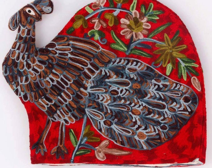 Free Shipping/ Peacock Quilted Tea Cozy/Tea pot cover/ Hand Embroidered