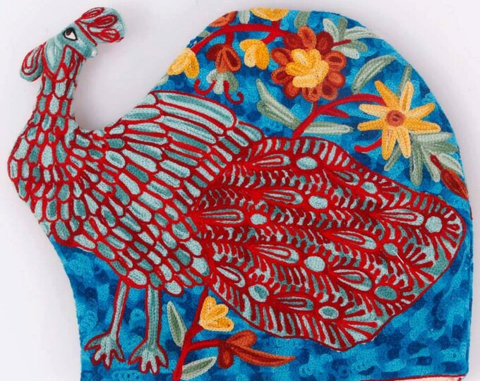 Free Shipping/ Peacock Quilted Tea Cozy/Tea pot cover/ Hand Embroidered