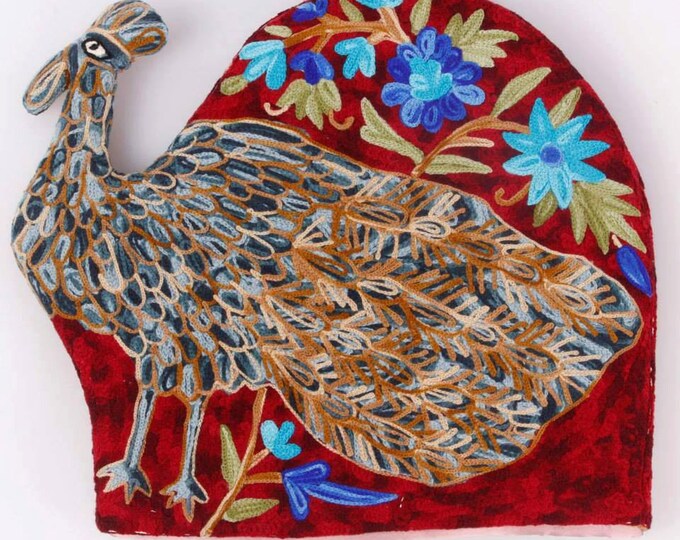 Free Shipping/ Peacock Quilted Tea Cozy/Tea pot cover/ Hand Embroidered