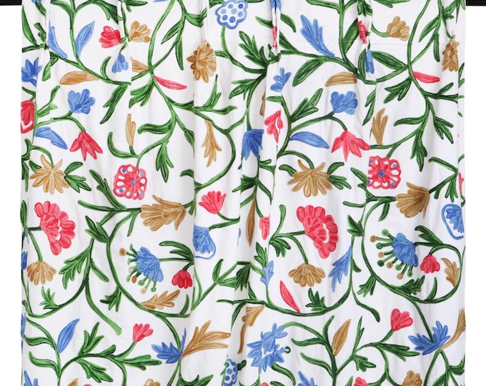 Free Shipping/ Hand-Embroidered Window-Door Curtains- Cotton- Linen/ Multi-colored Flower Embroidered Curtain