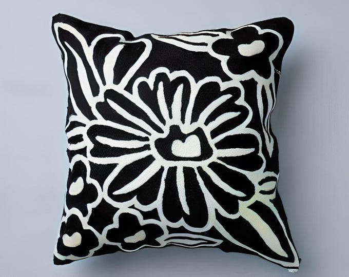 Free Shipping/ 2 pieces only/  Chain Stitch Embroidered Cotton/Wool Cushion Covers  "Multicolor strips" One Pair