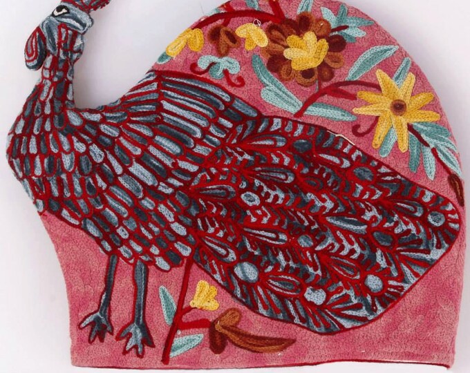 Free Shipping/ Peacock Quilted Tea Cozy/Tea pot cover/ Hand Embroidered