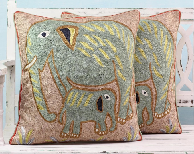 The 'Elephant Bonding' Chain-Stitched Cushion Covers (Pair) – A Guide to Elevate Your Home Décor- with free shipping