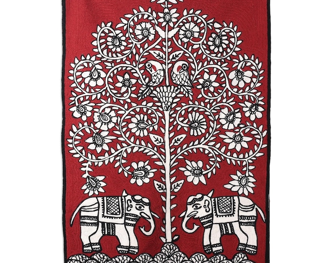 Free Shipping/ Traditional Crimson Wool Chain-Stitched Tapestry/ Hand Embroidered/ Hand made/ Cotton backing