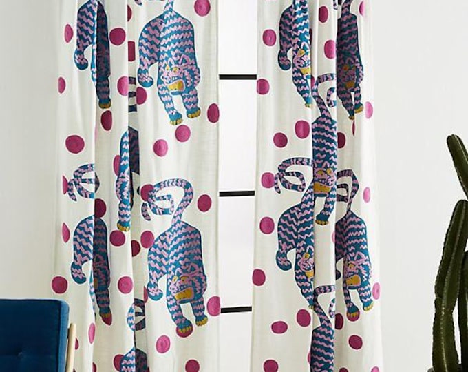 Free Shipping/ Hand-Embroidered Window-Door Curtains- Cotton Linen/Tiger design/Kids