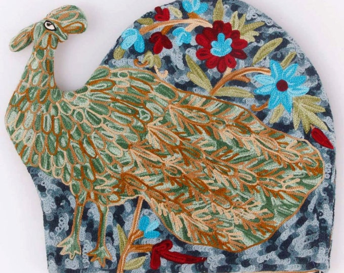 Free Shipping/ Peacock Quilted Tea Cozy/Tea pot cover/ Hand Embroidered