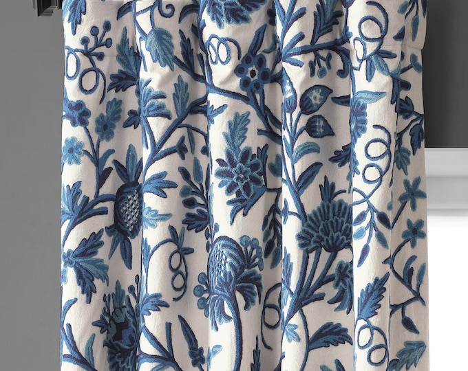 Free Shipping/ Hand-Embroidered Window-Door Curtains- Cotton- Linen/ Dual-tone Flower Embroidered Curtain
