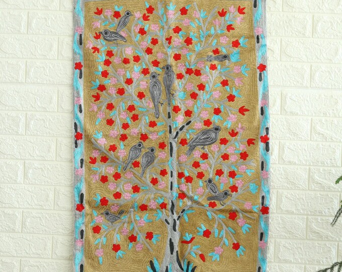 Free Shipping/ Bird-Themed Chain Stitch Tapestry Hand Embroidered/ Hand made/ Cotton backing