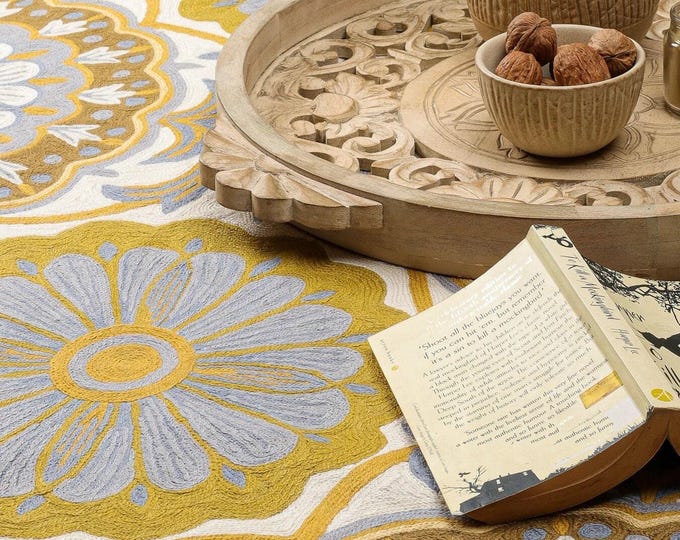 Free Shipping/ Modern Art Chain stitch Hand Made Hand Embroidered Floor/ Wall Wool Rug/ Cotton backing