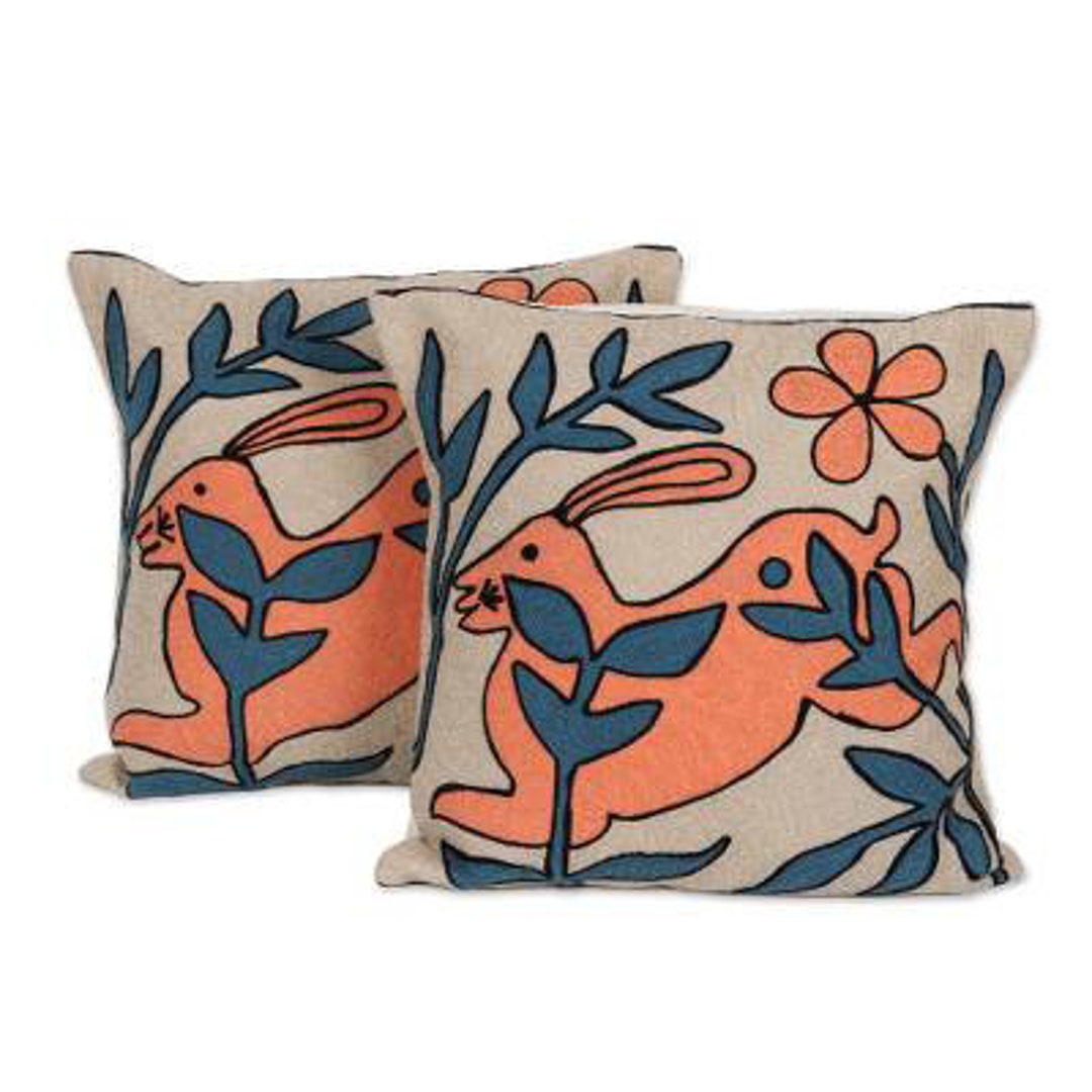 Bunny / Rabbit Cushion Cover/set of 2 Embroidered 16x16 Inches Etsy