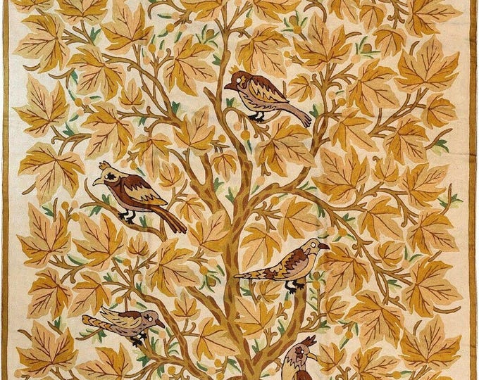 Autumn Gold Bliss: Tree of Life Birds Tapestry with Free Shipping!"