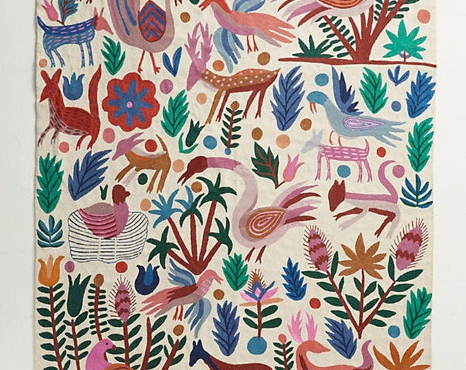 Free Shipping/ Rug Hand Made Hand Embroidered Floor Wall Rug Animal Themed  "Jungle Frolic"