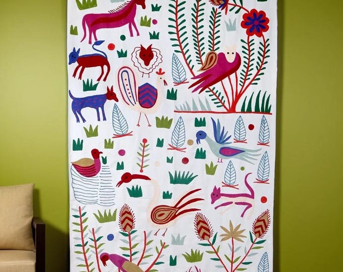 Free Shipping/ Hand-Embroidered Jungle-Themed Window-Door Curtains- Cotton- Linen