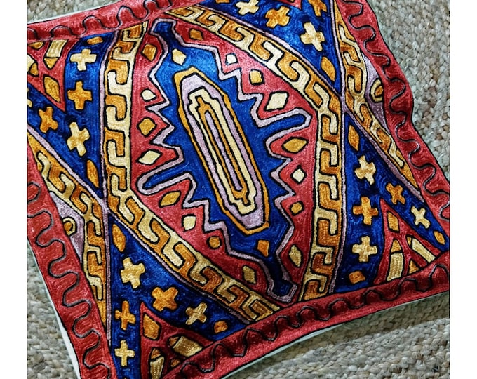Free Shipping/ Indian Aari Embroidered Black Cotton Cushion Covers/ One pair/ 2pieces/Geo Tang