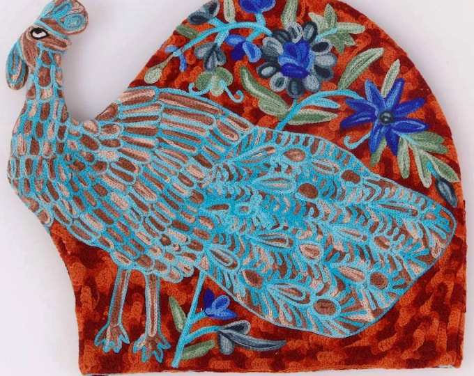 Free Shipping/ Peacock Quilted Tea Cozy/Tea pot cover/ Hand Embroidered