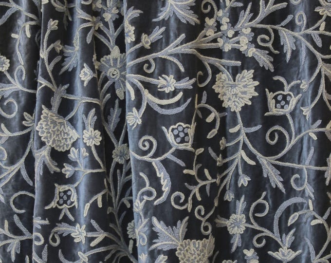 Free Shipping/ Hand-Embroidered Window-Door Curtains- Velvet/ Single Tone-Tone Flower Embroidered Curtain
