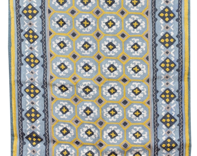 Free Shipping/ Geometrical design Wool Chain stitch Hand Made Hand Embroidered Floor/ Wall Rug