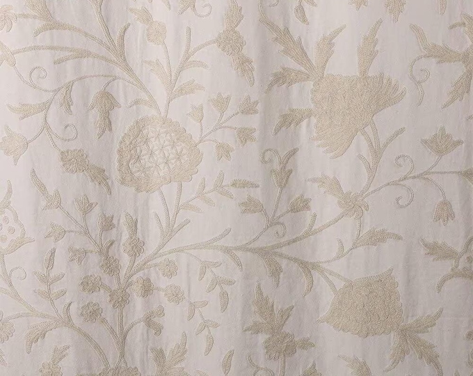 Free Shipping/ Hand-Embroidered Window-Door Curtains- Cotton- Linen/ Single Tone-Tone Flower Embroidered Curtain