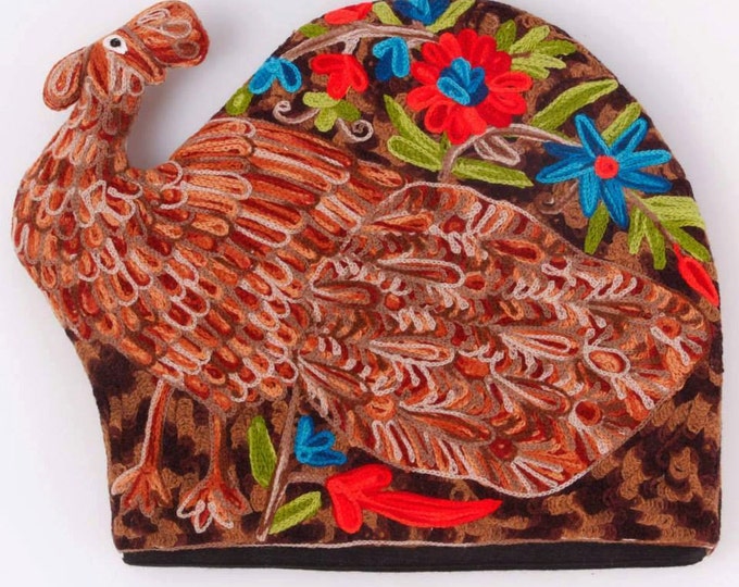 Free Shipping/ Peacock Quilted Tea Cozy/Tea pot cover/ Hand Embroidered