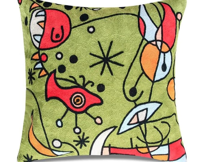Hand Embroidered 'PICASSO' Chain Stitch Pillow Covers - Your Guide to Unique Home Decor- with free shipping