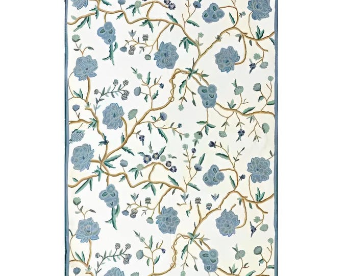 Cozy Handmade Wool Rug with Chain Stitch Embroidery - Free Shipping Included